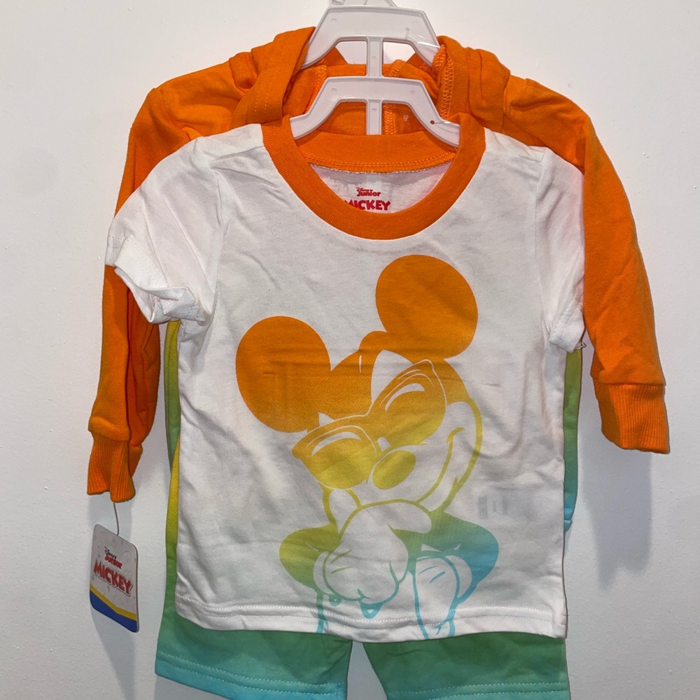 Disney Mickey Mouse Graphic Tee & Orange Hoodie Set 18M